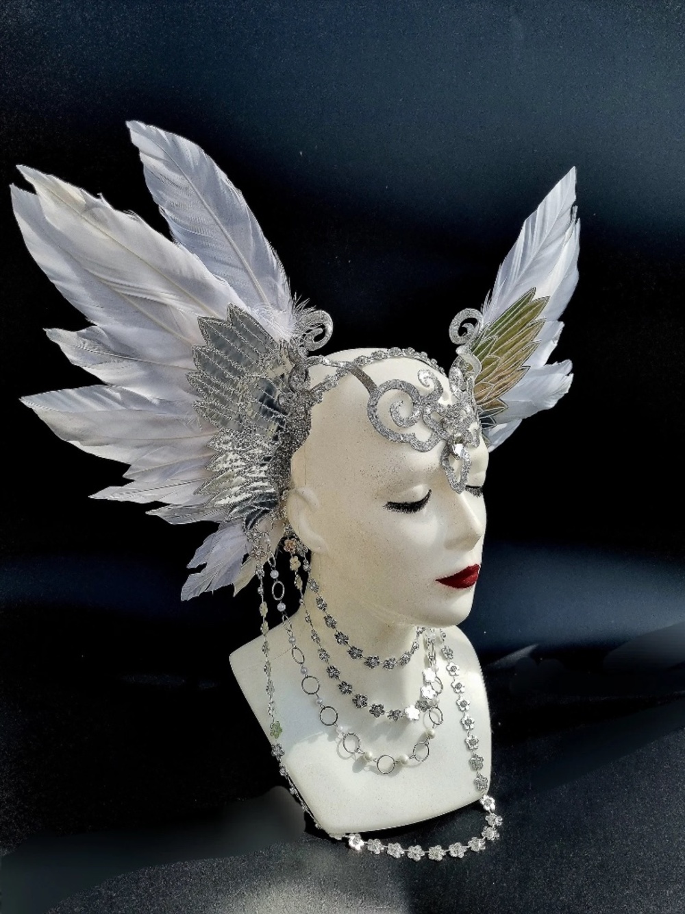 White Wing Headdress Chain Angel Ice Queen - Picture 2 of 2